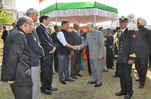 Governor of Arunachal Pradesh Lt. Gen (Retd) Nirbhay Sharma meeting distinguished guests and invitees in the At Home function at Raj Bhawan, Itanagar on 26th January 2015